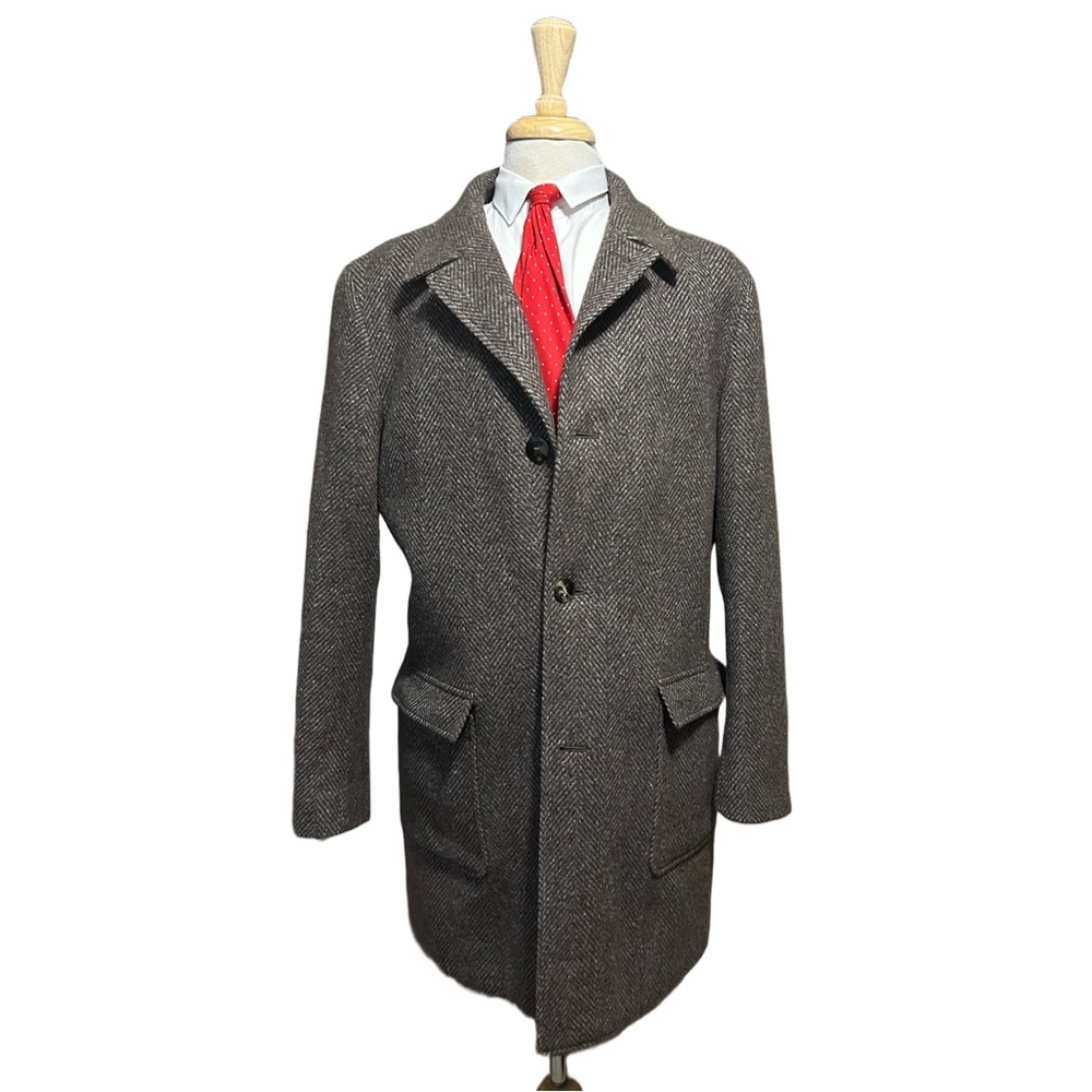 Loro Piana Storm System Cashmere/Suede 52 Tweed Brown/Grey Coat Herringbone Mens